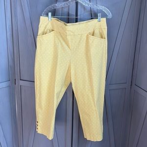 Chico’s yellow capris with small white polka dots